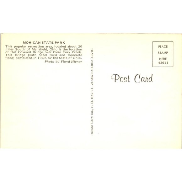 Mohican State Park Covered Bridge Postcard Travel Souvenir Unposted Ohio - Picture 2 of 2